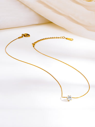 Demi Fine 18K Gold Plated Minimal Diamond Solitaire Necklace | Anti Tarnish