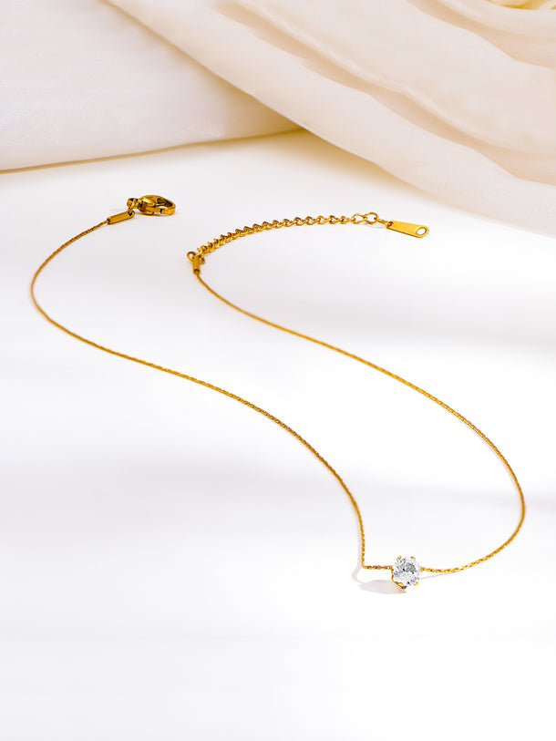 Demi Fine 18K Gold Plated Minimal Diamond Solitaire Necklace | Anti Tarnish