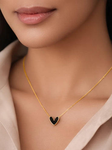 Demi Fine 18K Gold Plated Black Enamel Heart Pendant Necklace | Anti Tarnish