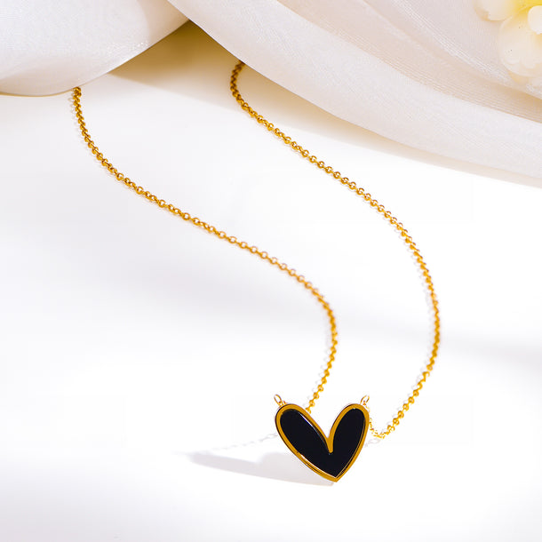 Demi Fine 18K Gold Plated Black Enamel Heart Pendant Necklace | Anti Tarnish