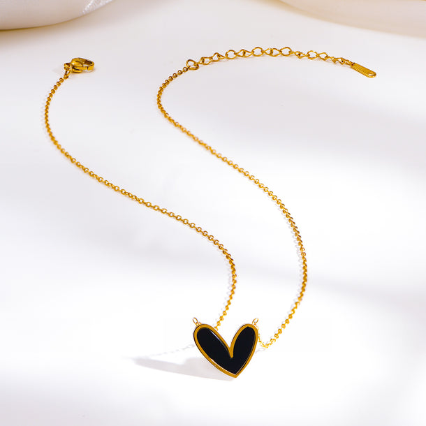 Demi Fine 18K Gold Plated Black Enamel Heart Pendant Necklace | Anti Tarnish