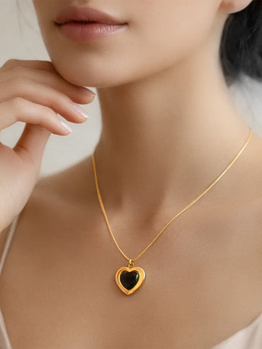 Demi Fine 18K Gold Plated Black Enamel Heart Pendant Necklace | Anti Tarnish