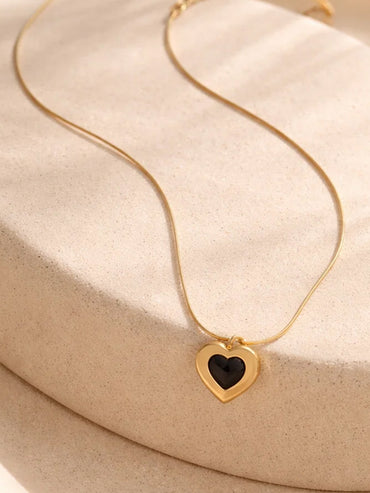 Demi Fine 18K Gold Plated Black Enamel Heart Pendant Necklace | Anti Tarnish
