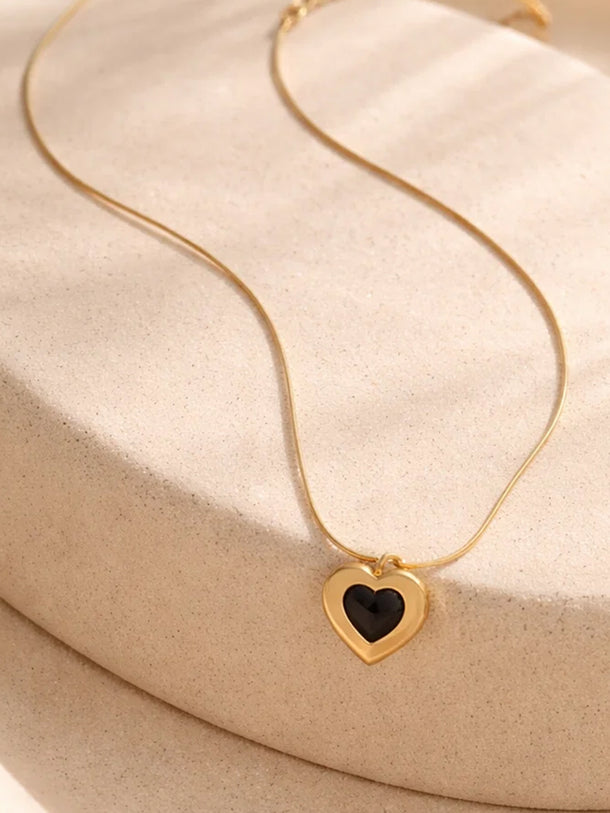 Demi Fine 18K Gold Plated Black Enamel Heart Pendant Necklace | Anti Tarnish