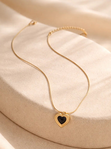 Demi Fine 18K Gold Plated Black Enamel Heart Pendant Necklace | Anti Tarnish