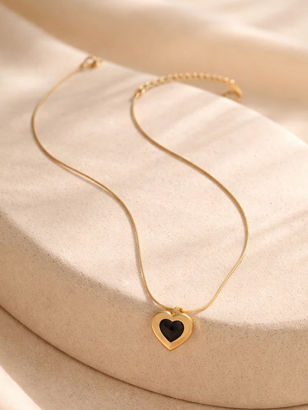 Demi Fine 18K Gold Plated Black Enamel Heart Pendant Necklace | Anti Tarnish