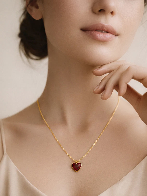 Demi Fine 18K Gold Plated Dainty Red Heart Charm Chain Necklace | Anti Tarnish