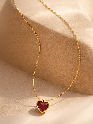 Demi Fine 18K Gold Plated Dainty Red Heart Charm Chain Necklace | Anti Tarnish