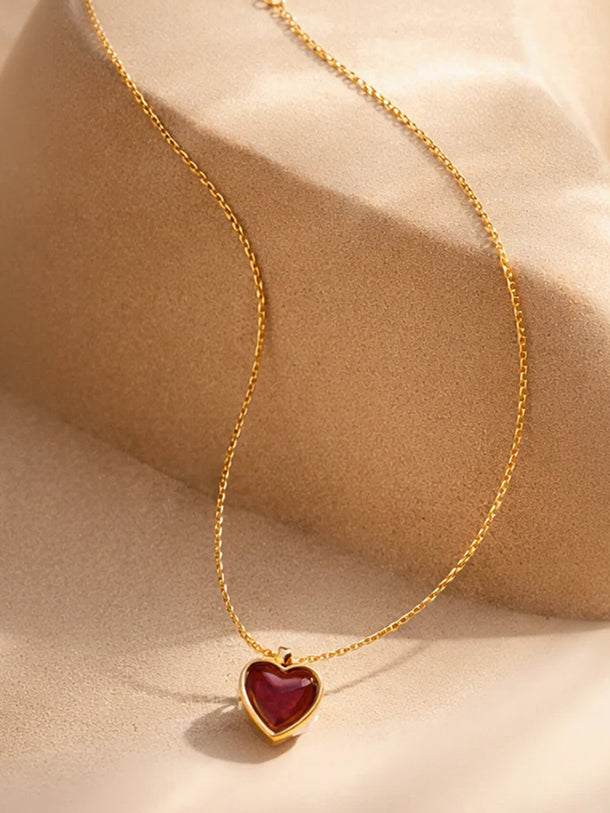 Demi Fine 18K Gold Plated Dainty Red Heart Charm Chain Necklace | Anti Tarnish