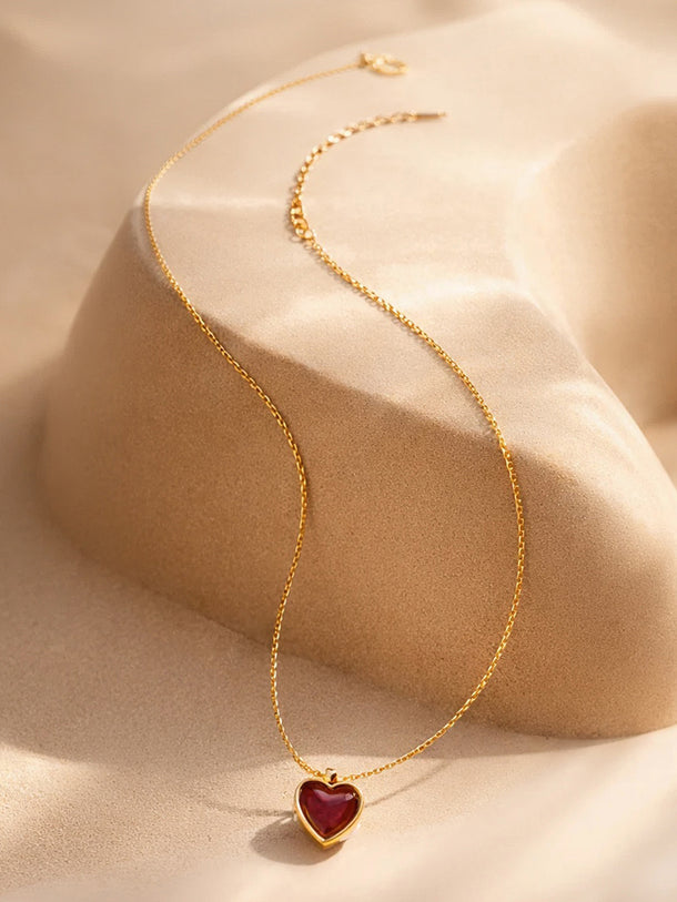 Demi Fine 18K Gold Plated Dainty Red Heart Charm Chain Necklace | Anti Tarnish