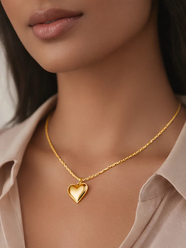 Demi Fine 18K Gold Plated Puffy Heart Pendant Chain Necklace | Anti Tarnish