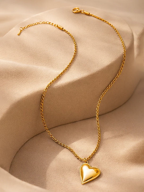 Demi Fine 18K Gold Plated Puffy Heart Pendant Chain Necklace | Anti Tarnish