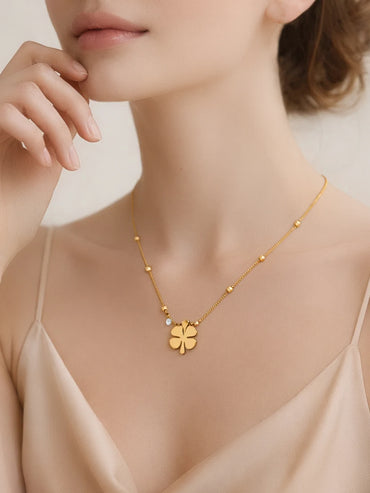 Demi Fine 18K Gold Plated Clover Pendant AD Detail Necklace | Anti Tarnish