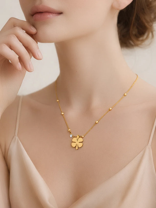 Demi Fine 18K Gold Plated Clover Pendant AD Detail Necklace | Anti Tarnish