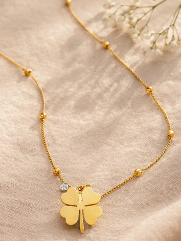 Demi Fine 18K Gold Plated Clover Pendant AD Detail Necklace | Anti Tarnish