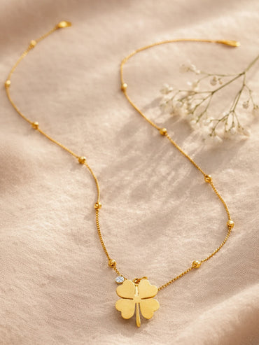 Demi Fine 18K Gold Plated Clover Pendant AD Detail Necklace | Anti Tarnish
