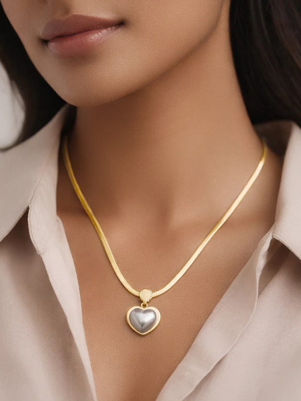 Demi Fine 18K Gold Plated Glossy Pearl Heart Pendent Necklace | Anti Tarnish