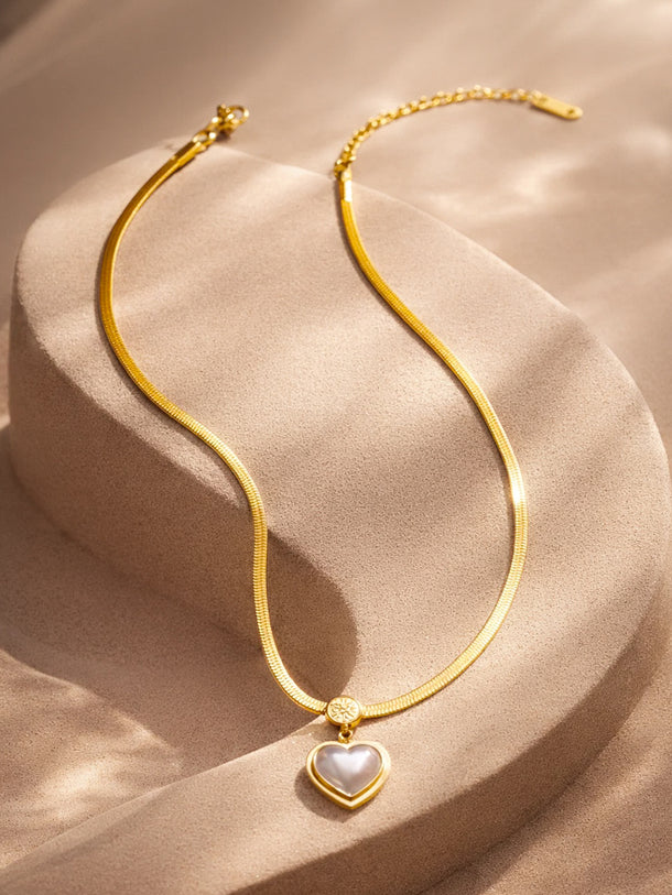 Demi Fine 18K Gold Plated Glossy Pearl Heart Pendent Necklace | Anti Tarnish