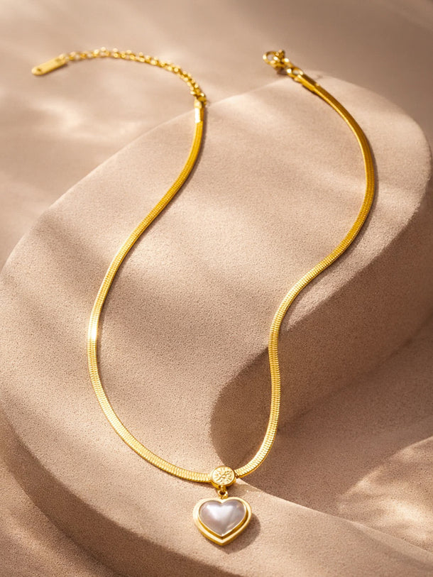 Demi Fine 18K Gold Plated Glossy Pearl Heart Pendent Necklace | Anti Tarnish