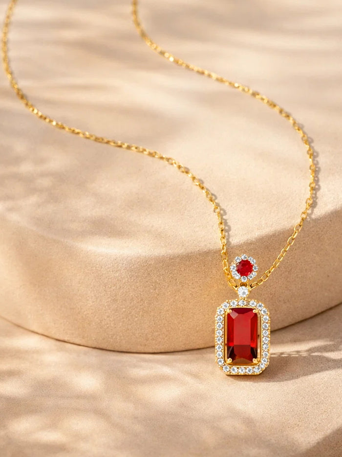 18K Gold Plated Ruby Pendant Crystal Necklace | Anti Tarnish