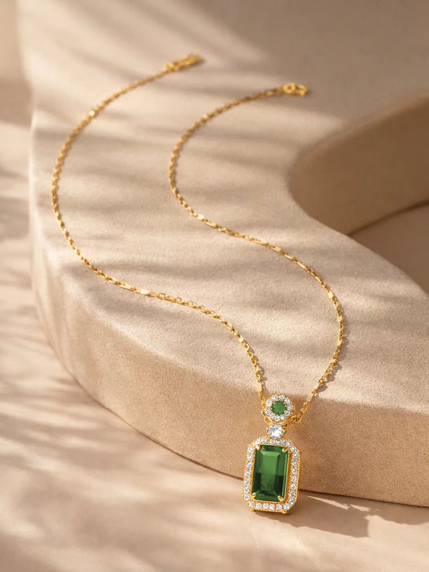 18K Gold Plated Emerald Crystal Pendant Necklace | Anti Tarnish