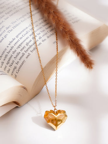 Demifine 18K Gold Plated Stainless steel Hammered Heart Pendant Necklace