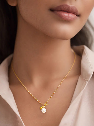Demi Fine 18K Gold Plated Pearl Drop Toggle Chain Necklace | Anti Tarnish