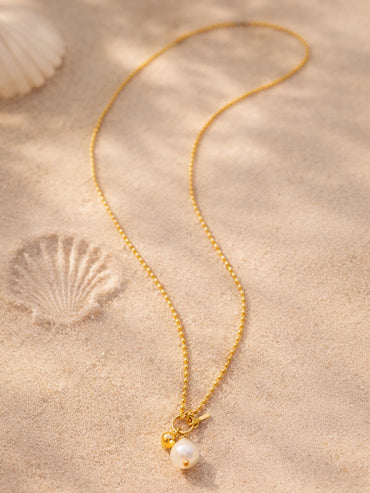 Demi Fine 18K Gold Plated Pearl Drop Toggle Chain Necklace | Anti Tarnish
