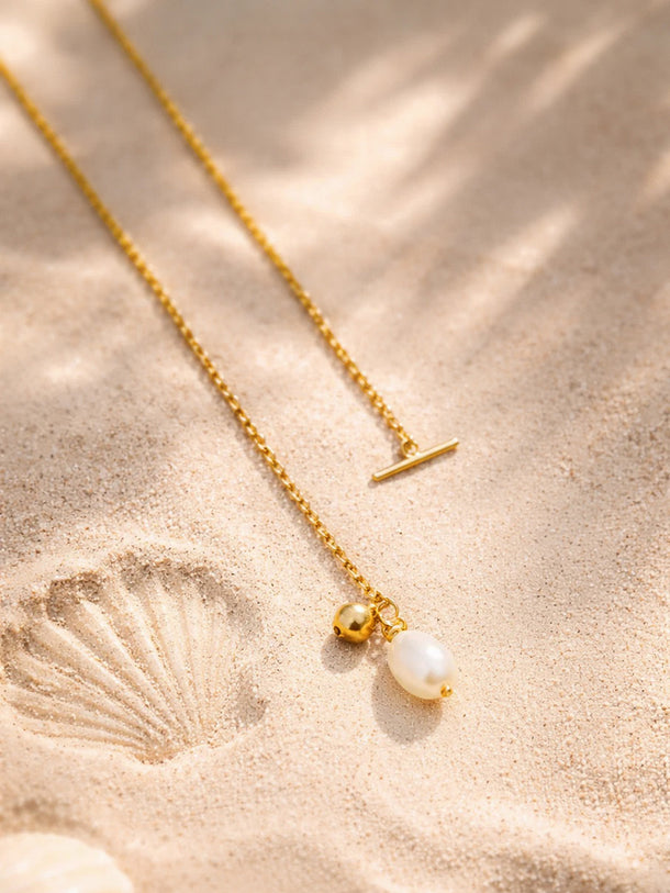 Demi Fine 18K Gold Plated Pearl Drop Toggle Chain Necklace | Anti Tarnish