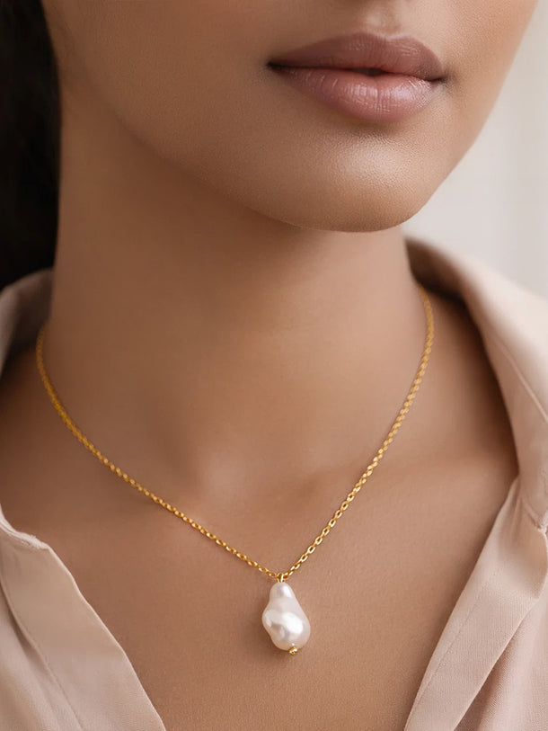 Demi Fine 18K Gold Plated Baroque Pearl Pendant Rope Necklace | Anti Tarnish