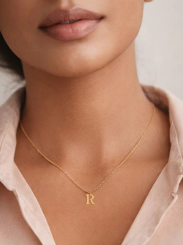 Demi Fine 18K Gold Plated Alphabet R Engraved Pendant Necklace | Anti Tarnish