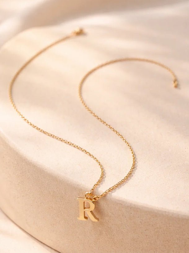 Demi Fine 18K Gold Plated Alphabet R Engraved Pendant Necklace | Anti Tarnish