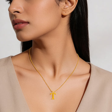 Demifine 18K Gold Plated Stainless steel Signature T Pendant Necklace