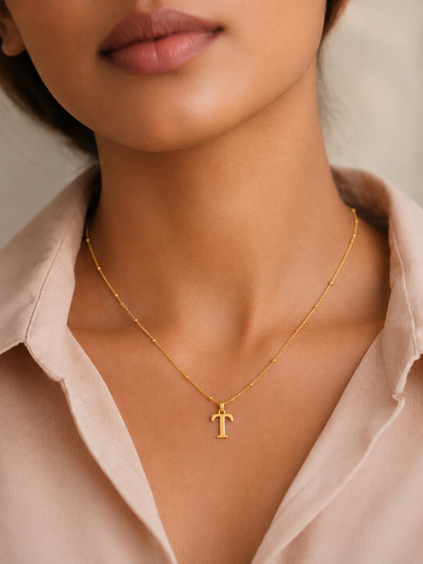 Demifine 18K Gold Plated Stainless steel Signature T Pendant Necklace