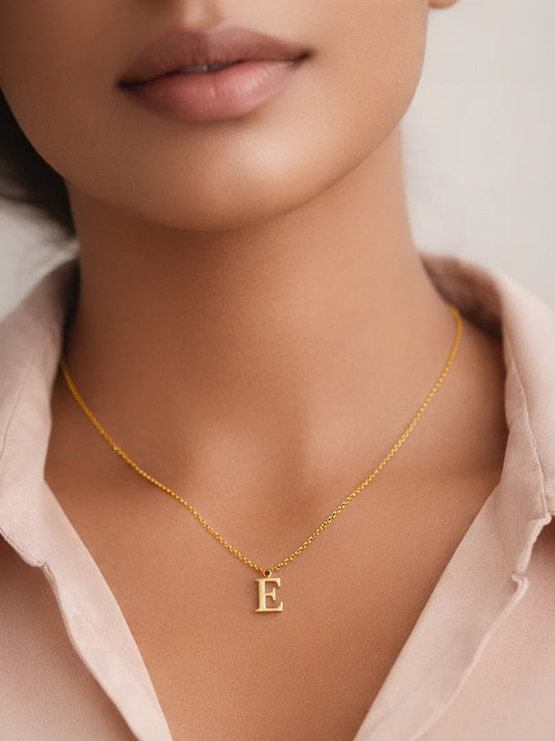 Demi Fine 18K Gold Plated Alphabet E Engraved Pendant Necklace | Anti Tarnish