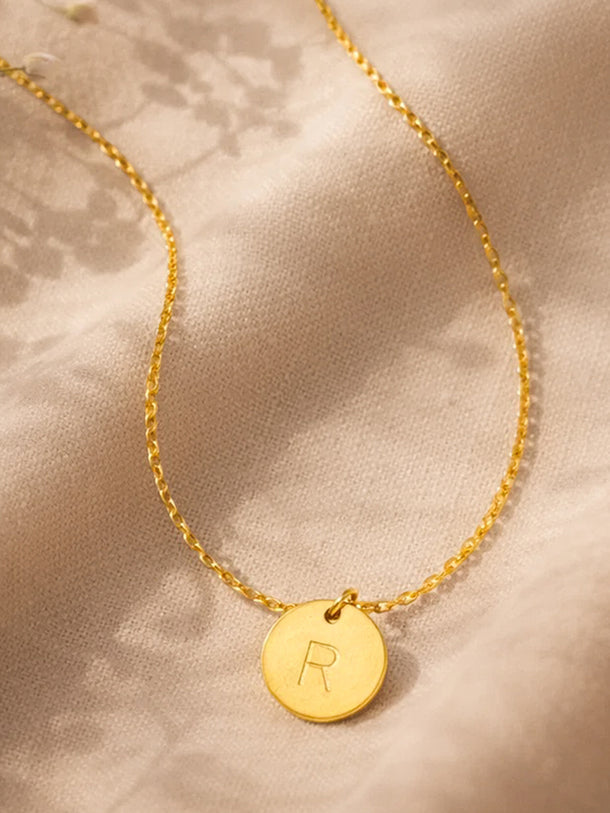 Demi Fine 18K Gold Plated Alphabet R Coin Pendant Necklace | Anti Tarnish