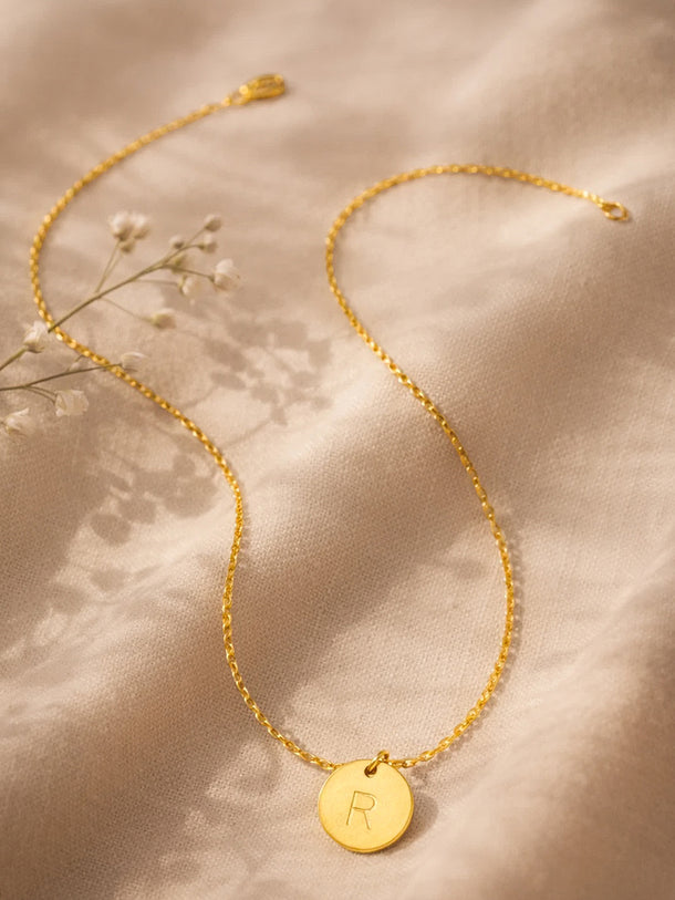 Demi Fine 18K Gold Plated Alphabet R Coin Pendant Necklace | Anti Tarnish
