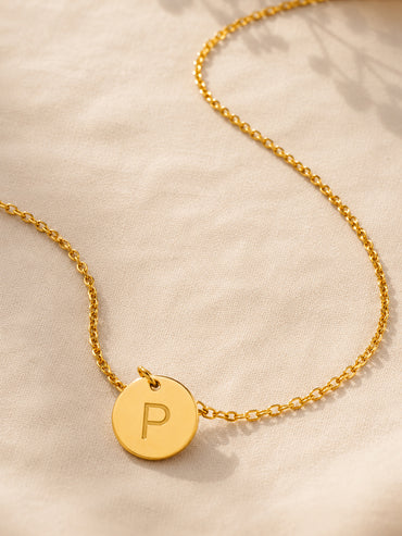 Demifine 18K Gold Plated Stainless steel Classic Disc P Pendant Necklace