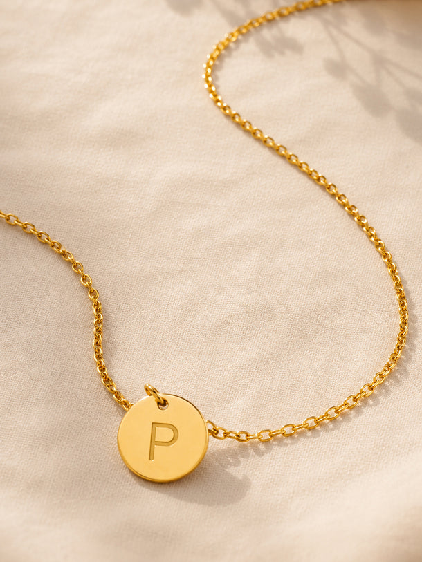 Demifine 18K Gold Plated Stainless steel Classic Disc P Pendant Necklace