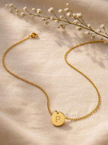 Demifine 18K Gold Plated Stainless steel Classic Disc P Pendant Necklace
