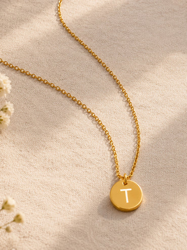 Demifine 18K Gold Plated Stainless steel Classic Disc T Pendant Necklace