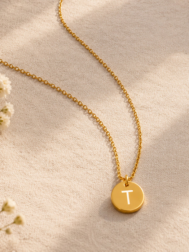 Demifine 18K Gold Plated Stainless steel Classic Disc T Pendant Necklace