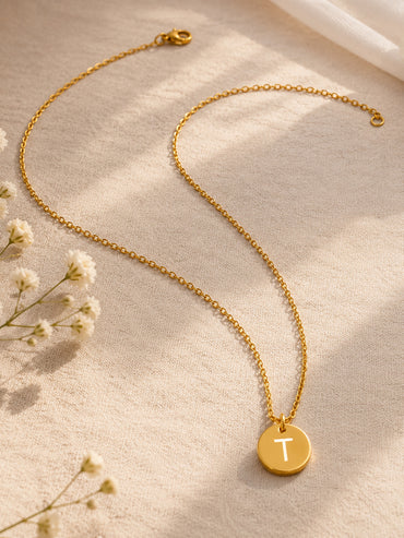 Demifine 18K Gold Plated Stainless steel Classic Disc T Pendant Necklace