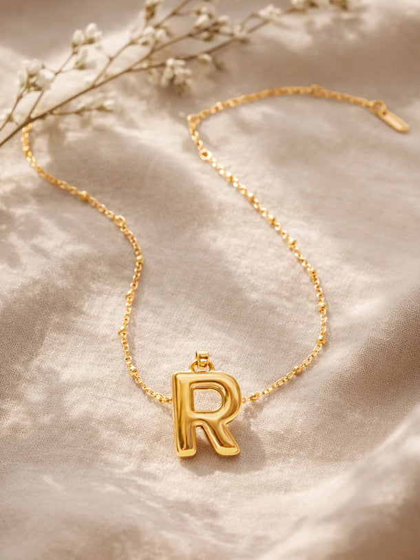 Demi Fine 18K Gold Plated Alphabet R Engraved Pendant Necklace | Anti Tarnish