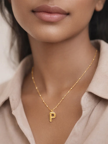 Demi Fine 18K Gold Plated Alphabet P Puffy Pendant Necklace | Anti Tarnish