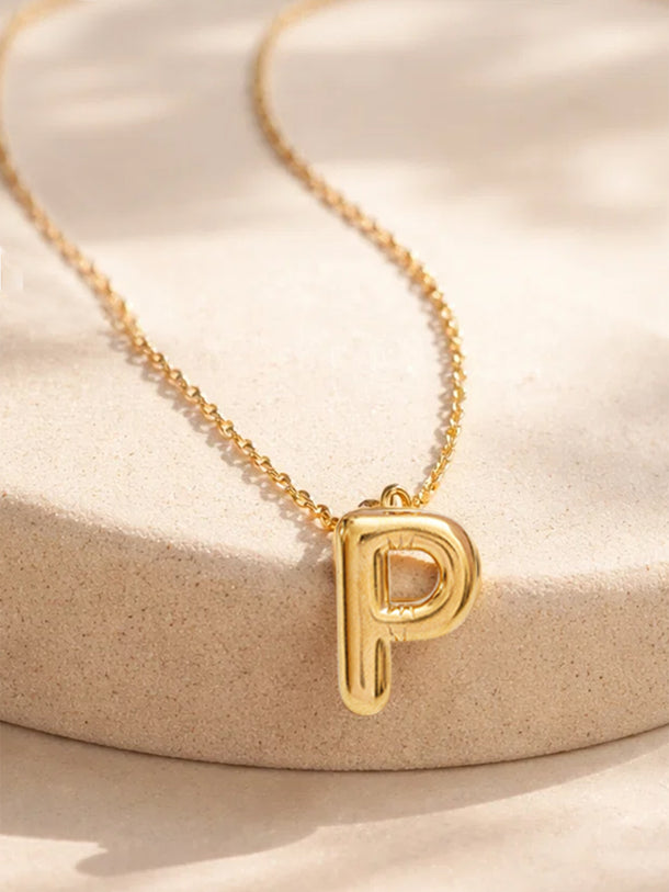 Demi Fine 18K Gold Plated Alphabet P Puffy Pendant Necklace | Anti Tarnish