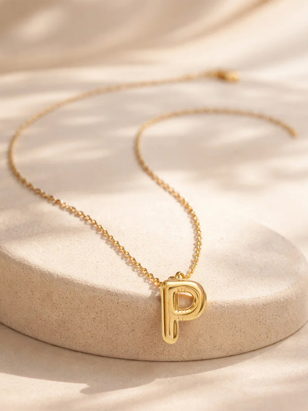 Demi Fine 18K Gold Plated Alphabet P Puffy Pendant Necklace | Anti Tarnish