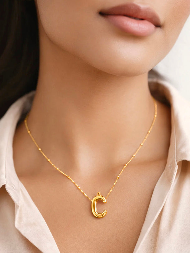 Demi Fine 18K Gold Plated Alphabet C Puffy Pendant Necklace | Anti Tarnish