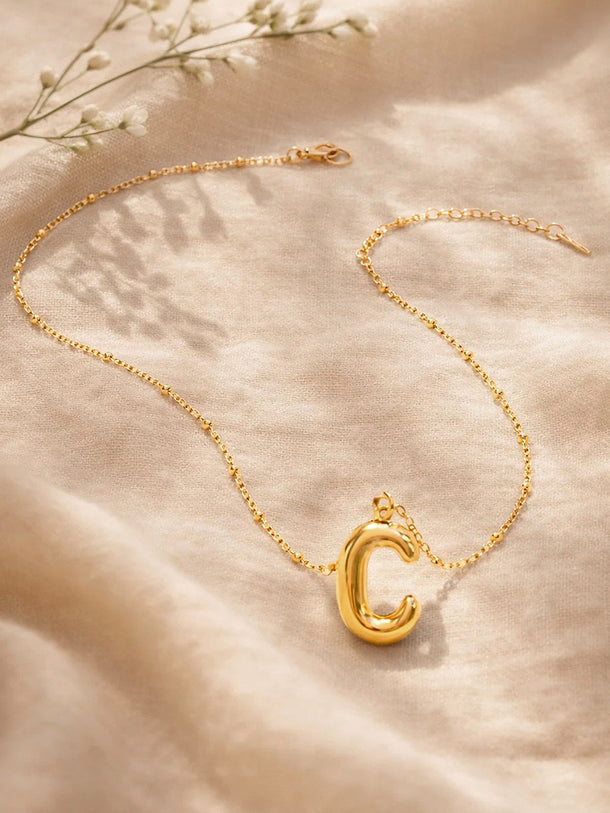 Demi Fine 18K Gold Plated Alphabet C Puffy Pendant Necklace | Anti Tarnish