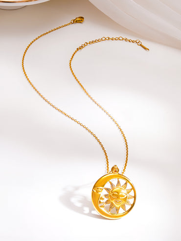 Demifine 18K Gold Plated Stainless Steel Sun Moon Pendant Necklace